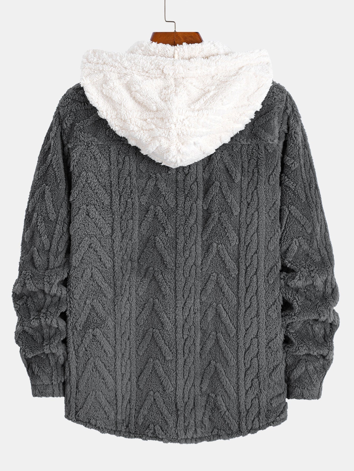 Geometrischer Jacquard Teddy Kapuzenpullover mit Kontrastdetails