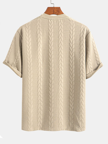 Casual Mid-Length Sleeve Twist Jacquard Tee and Shorts Set