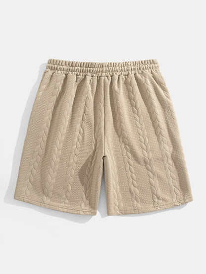 Casual Mid-Length Sleeve Twist Jacquard Tee and Shorts Set