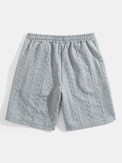 Casual Mid-Length Sleeve Twist Jacquard Tee and Shorts Set