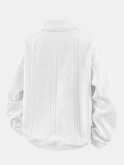 Geometric Jacquard Polo Collar Sweatshirt