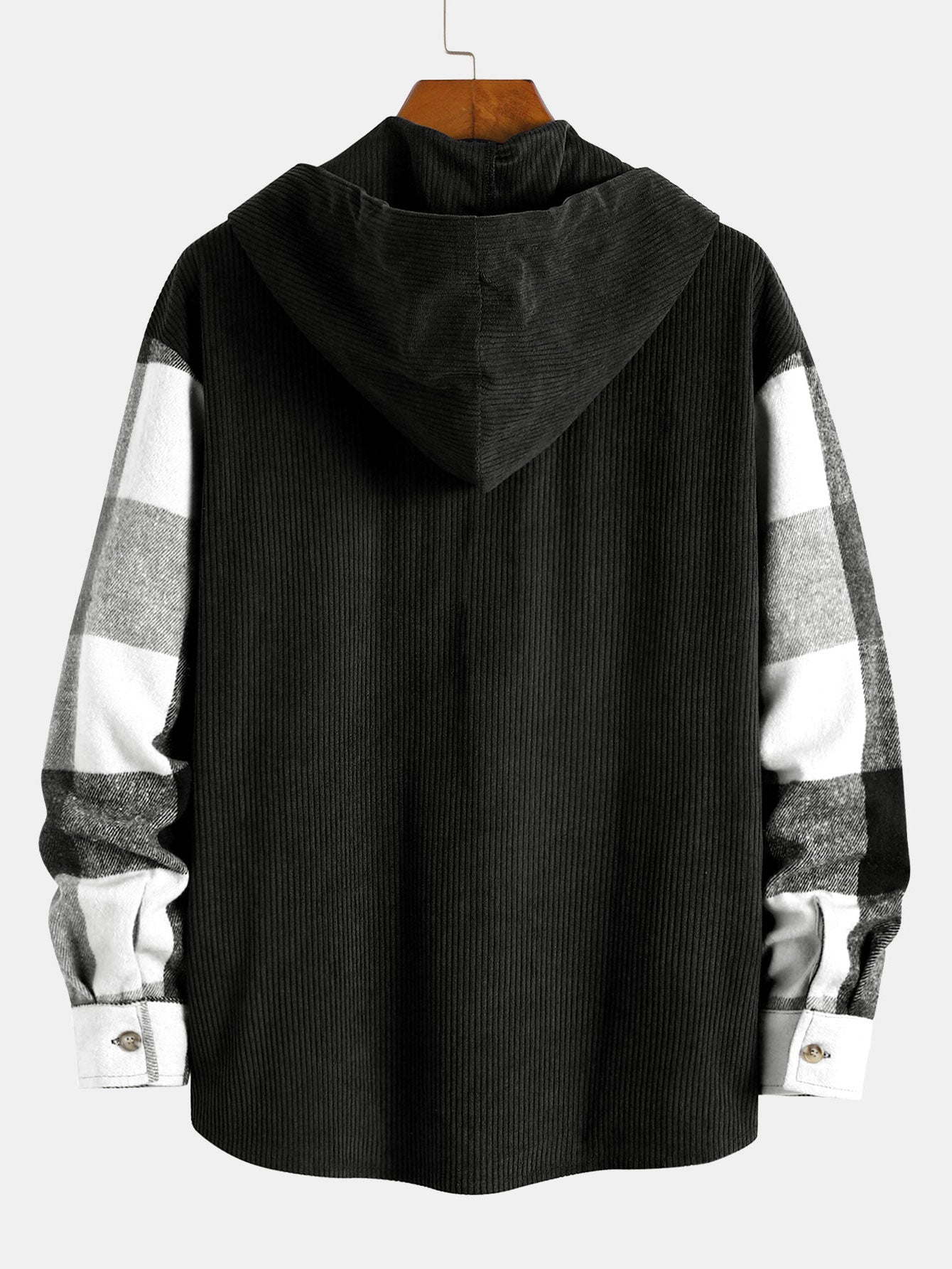 Gemütliches Flanell-Karo Corduroy Patchwork Hoodie