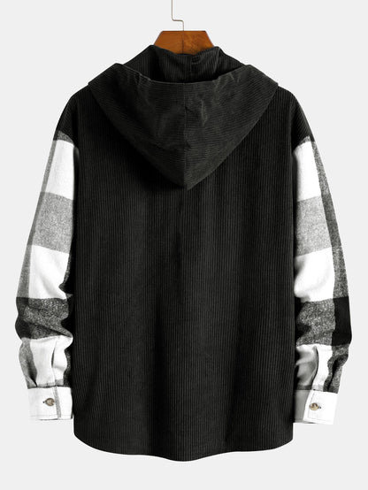 Gemütliches Flanell-Karo Corduroy Patchwork Hoodie