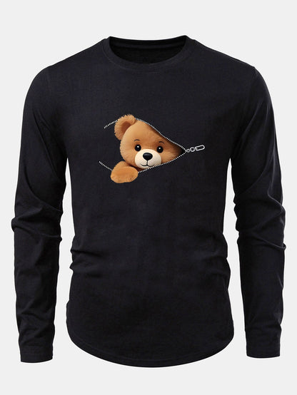 Reißverschluss Bär Druck Baumwolle Bogen Saum T-Shirt