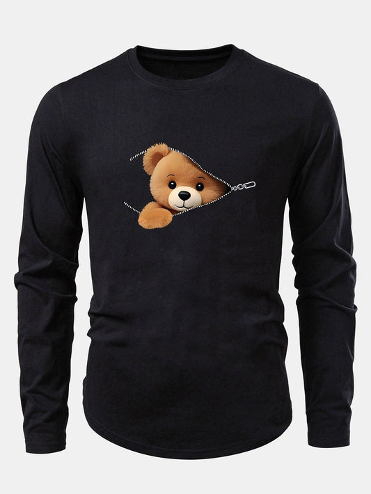 Reißverschluss Bär Druck Baumwolle Bogen Saum T-Shirt