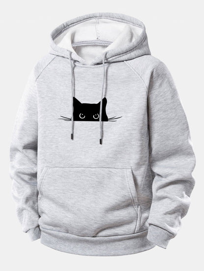 Hoodie mit Kordelzug und schwarzem Katzen-Design