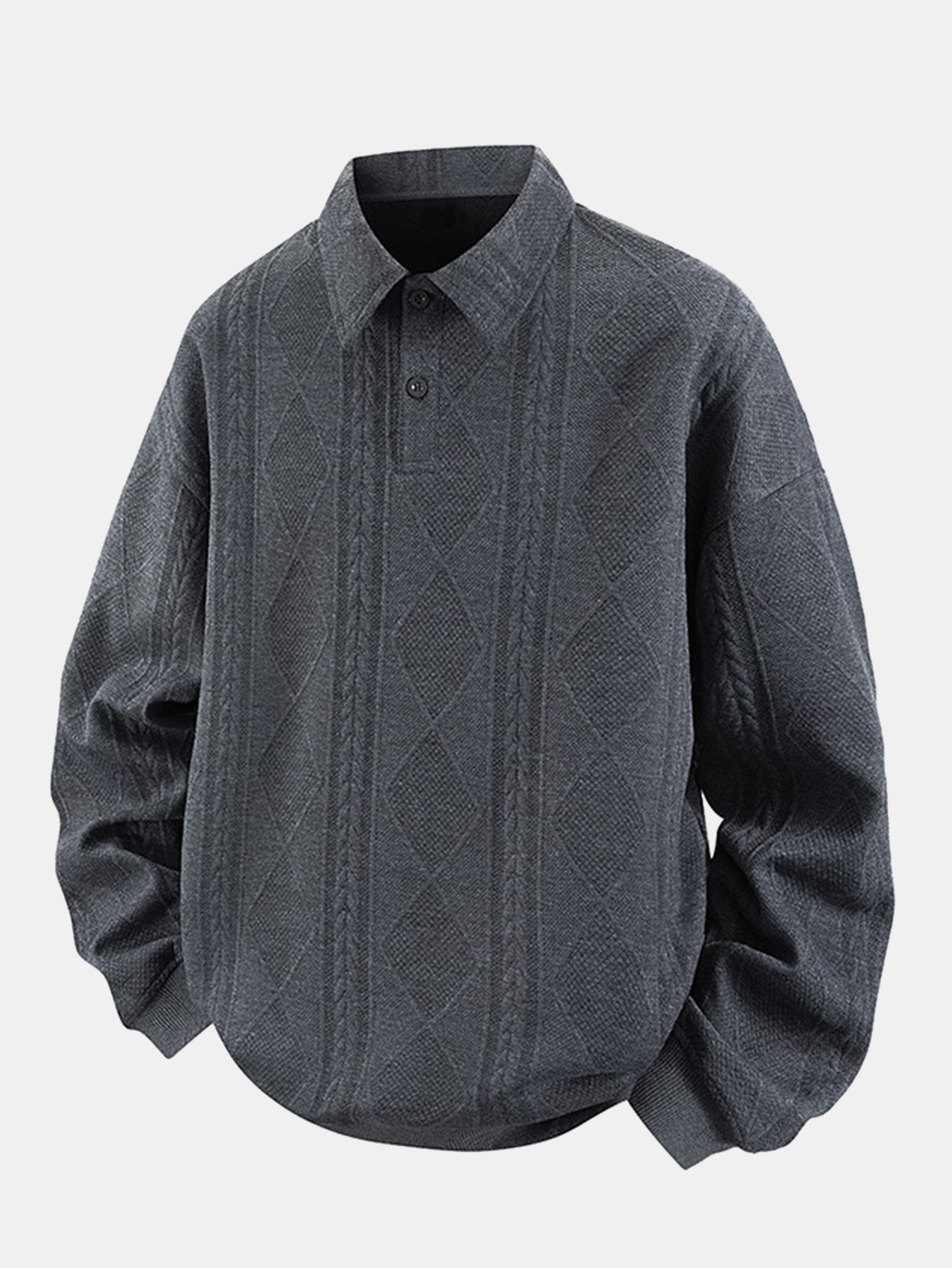 Geometric Jacquard Polo Collar Sweatshirt