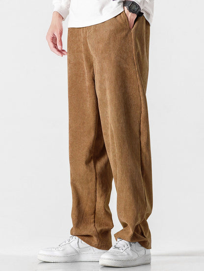 Relaxed Fit Contrast Corduroy Polo Shirt with Collar & Straight Leg Corduroy Pants