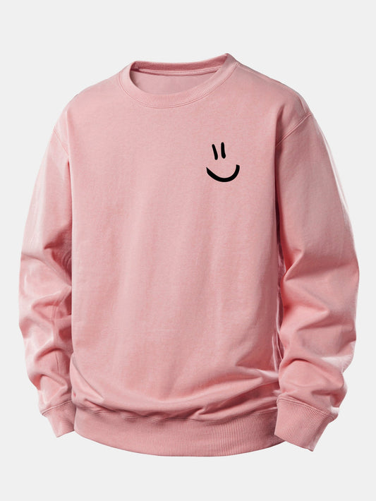 Lockeres Sweatshirt mit Smiley-Gesicht Druck