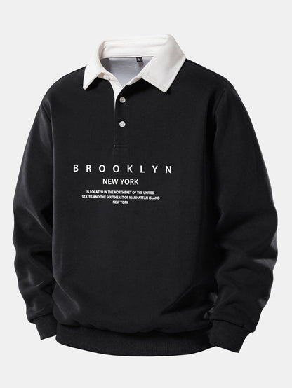 Brooklyn Print Contrast Polo Collar Sweatshirt