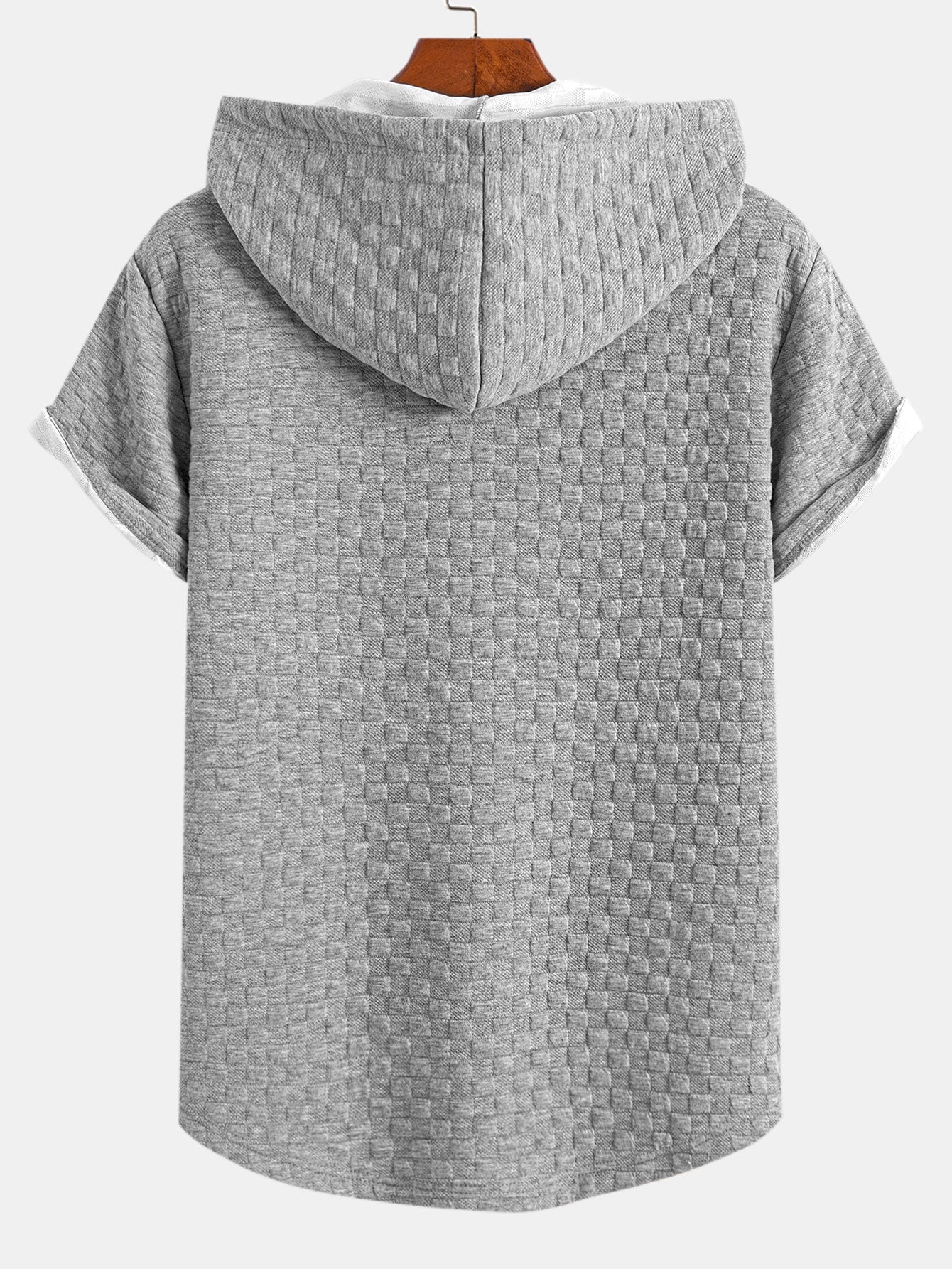 Schachbrett-Jacquard Hoodie-T-Shirt mit Bogen-Saum und passenden Shorts
