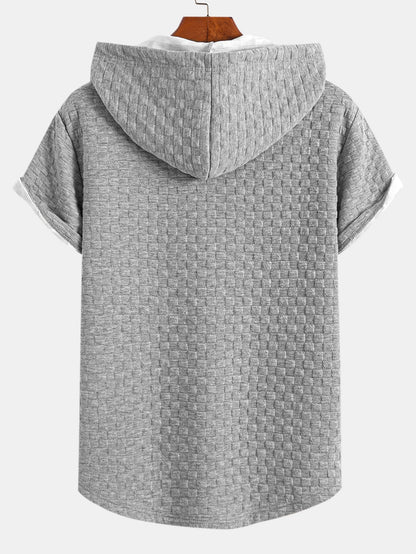 Schachbrett-Jacquard Hoodie-T-Shirt mit Bogen-Saum und passenden Shorts