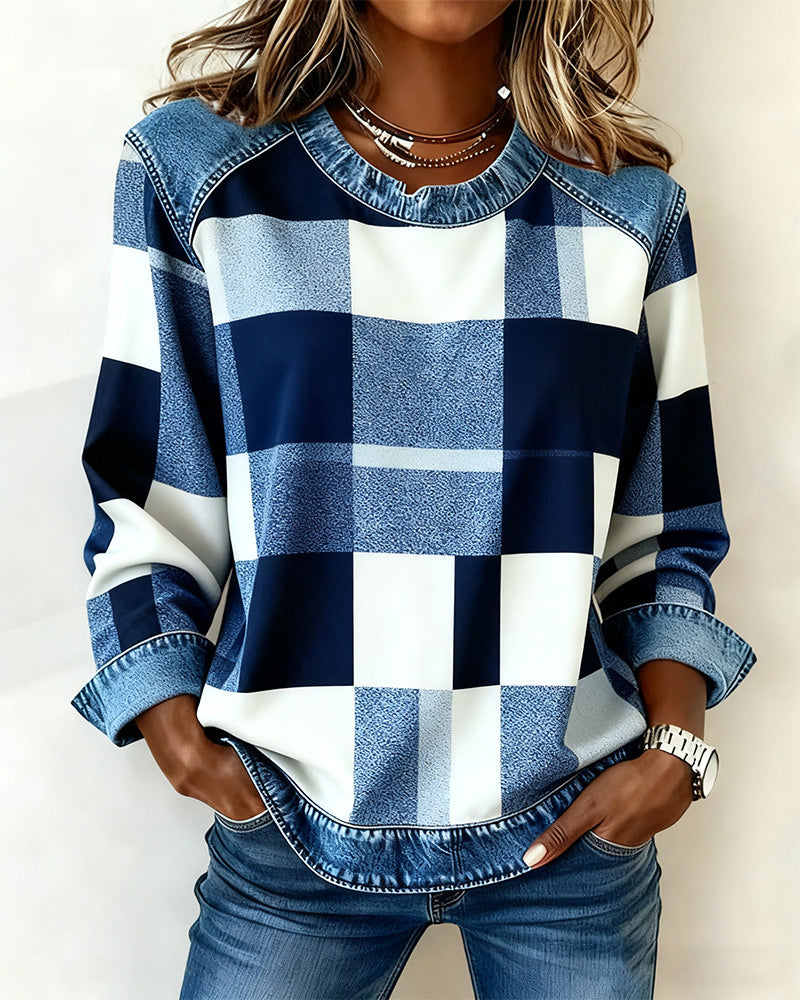 Stutz I Sweatshirt mit Karo-Patchwork und Kontrastfarbe