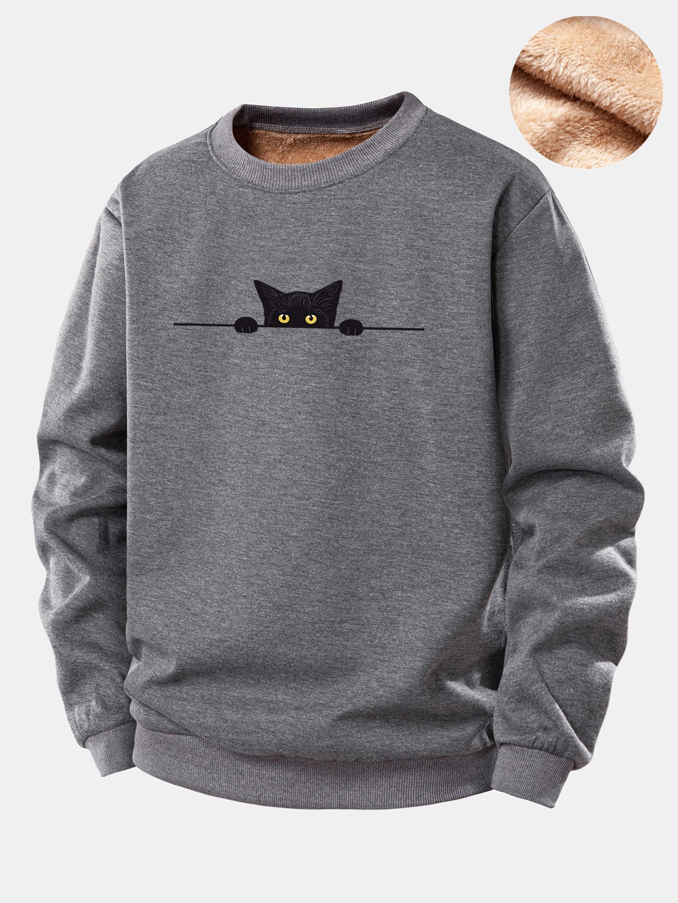 Sweatshirt mit schwarzem Katzenmotiv und Teddyfutter aus Fleece
