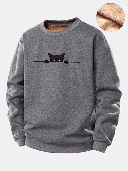 Sweatshirt mit schwarzem Katzenmotiv und Teddyfutter aus Fleece