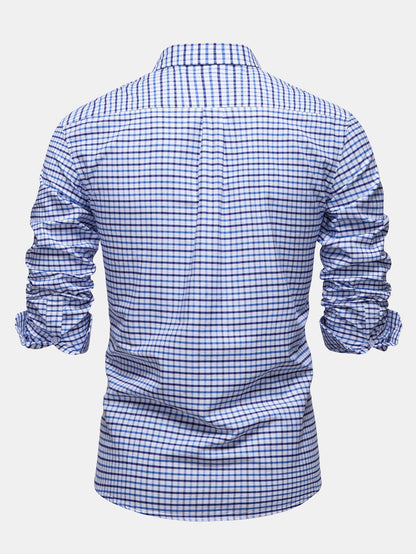 Karriertes Baumwollhemd mit Cowboy-Stickerei und Knöpfen