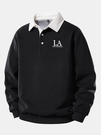 Los Angeles Print Kontrast Poloshirts Kragen Sweatshirt