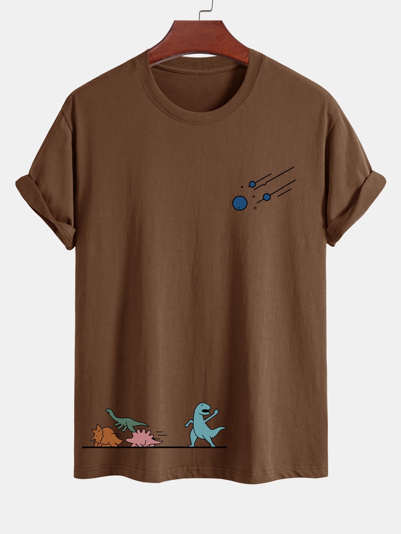 Regular Fit Cotton T-Shirt with Dinosaur Meteor Avoidance Print