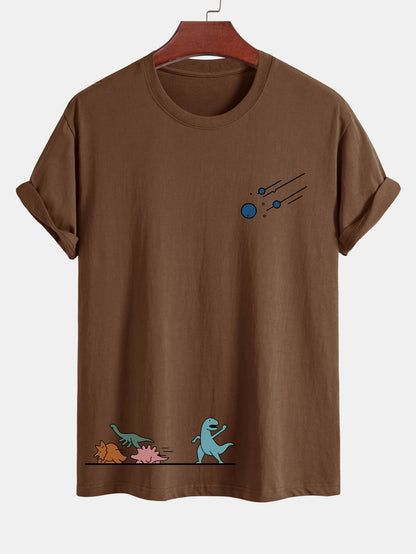 Regular Fit Cotton T-Shirt with Dinosaur Meteor Avoidance Print