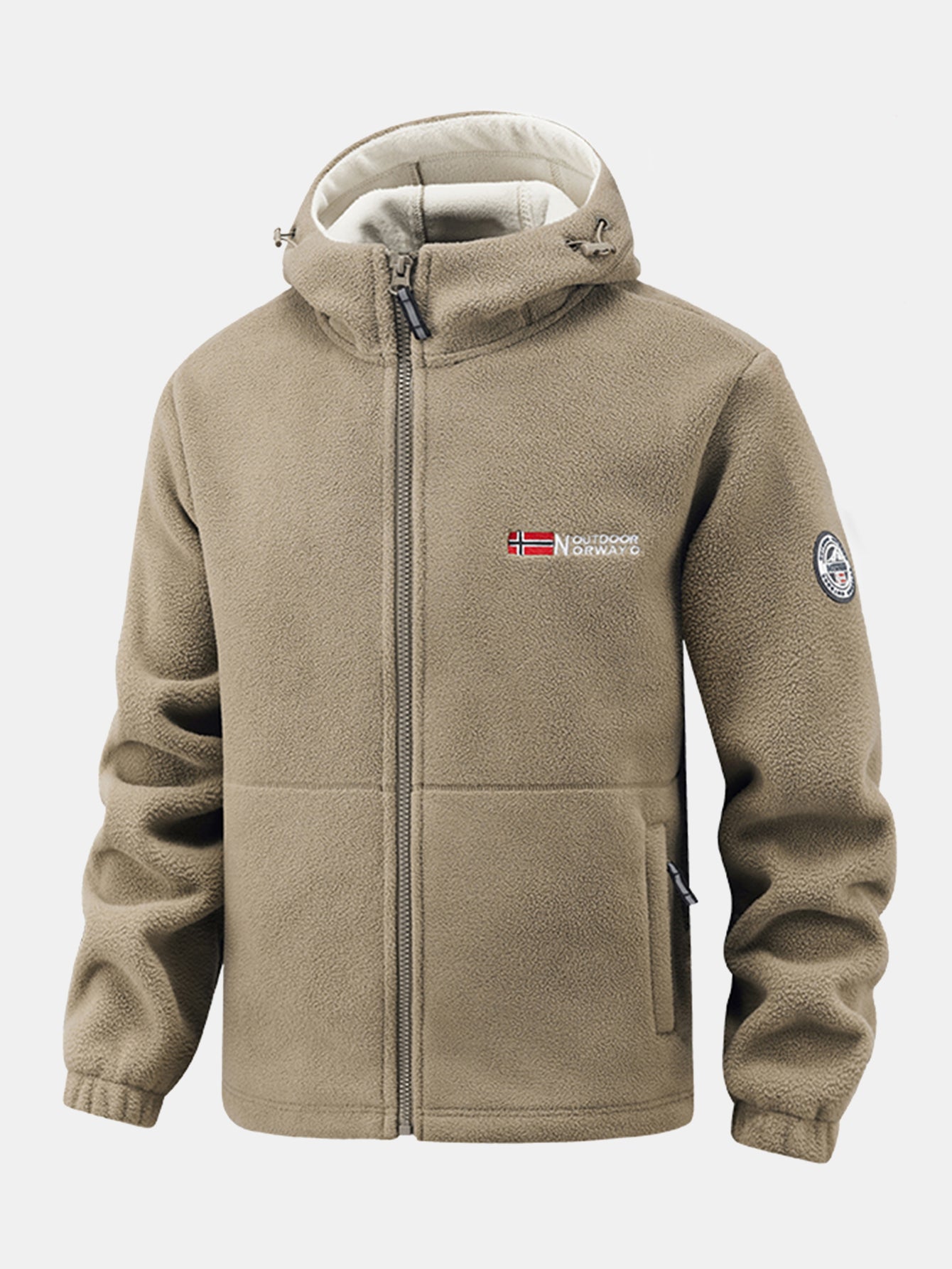 Fleecejacke mit Reißverschlusstasche und Kapuze