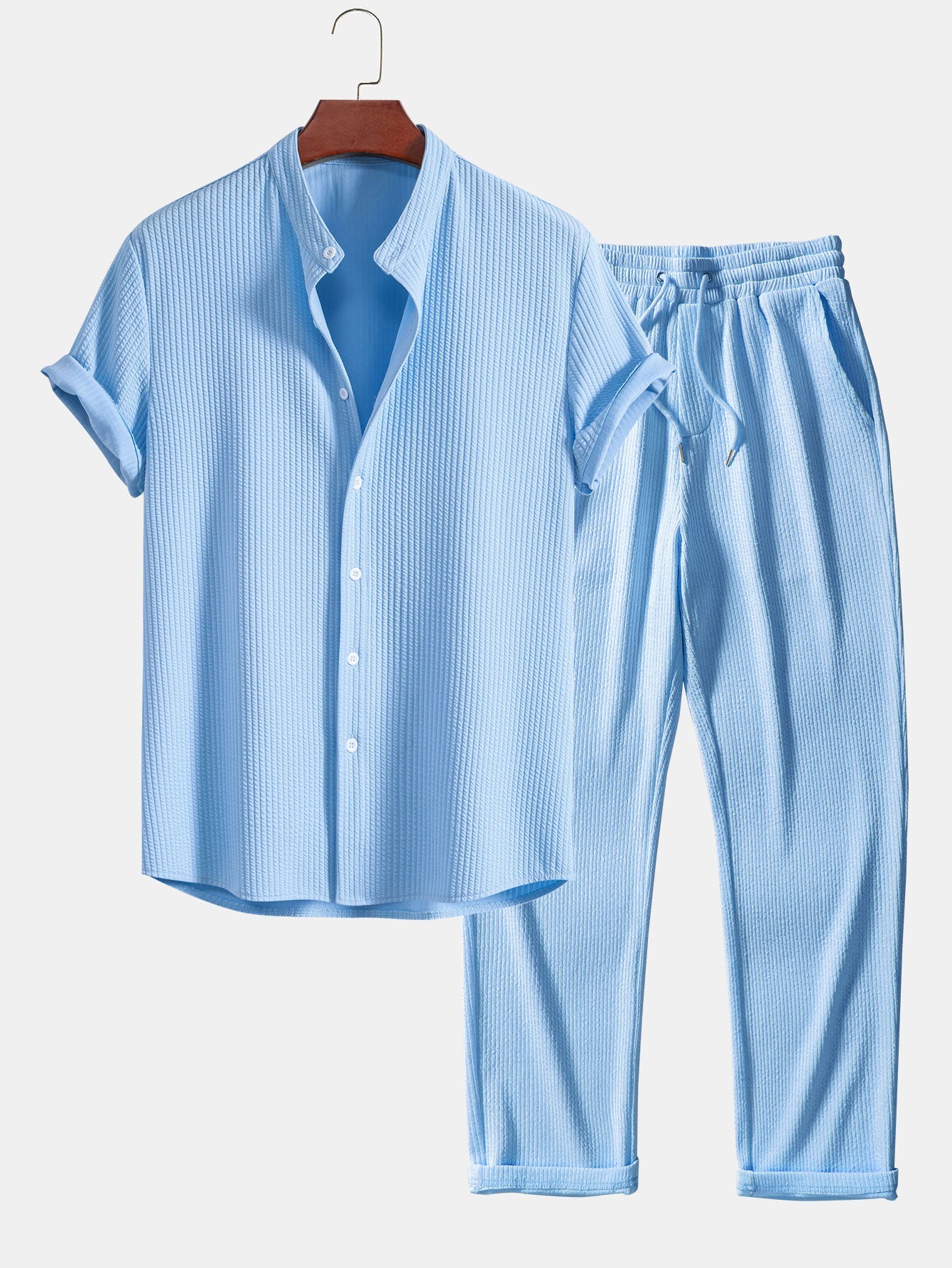 Muscle Fit Rippkragen Shirt & Straight-Cut Ripp Pants