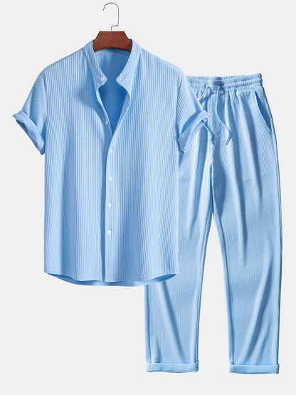 Muscle Fit Rippkragen Shirt & Straight-Cut Ripp Pants