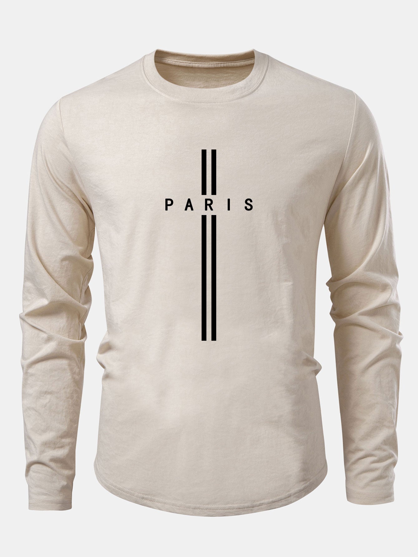 Langarm Paris Streifen Druck Baumwolle Bogen Saum T-Shirt