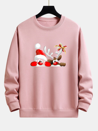 Lockeres Sweatshirt mit Weihnachtsmann- und Rentier-Print