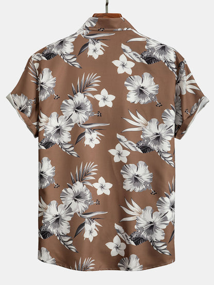 Tropisches Blumenmuster Kurzarmhemd mit Knöpfen