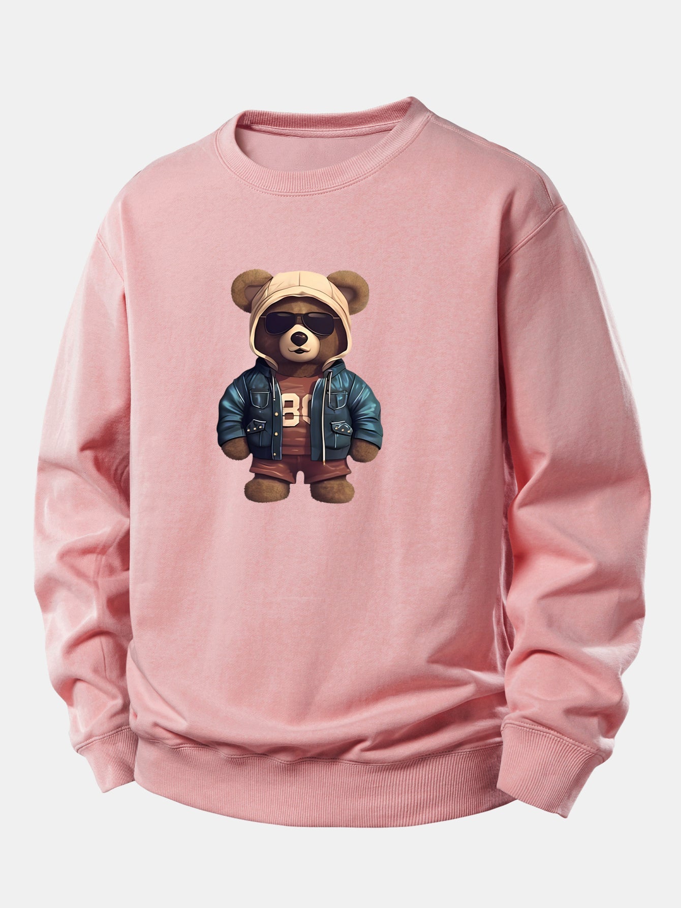 Bär im Lederjacken-Druck Relax Fit Sweatshirt