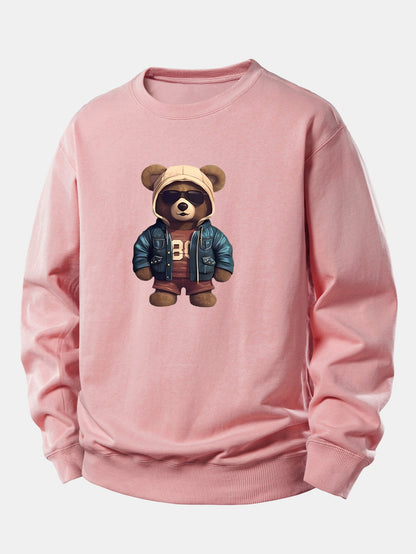 Bär im Lederjacken-Druck Relax Fit Sweatshirt