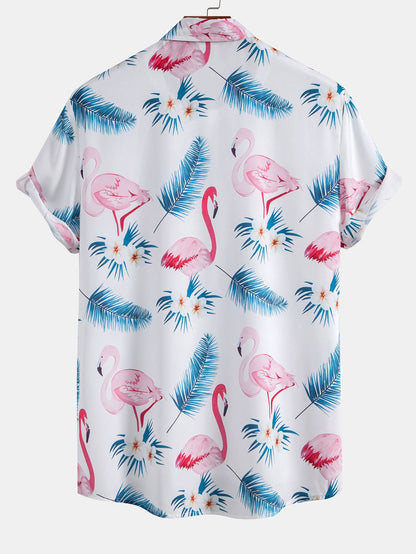 Flamingo-Print Hemd mit Knöpfen und Badehose