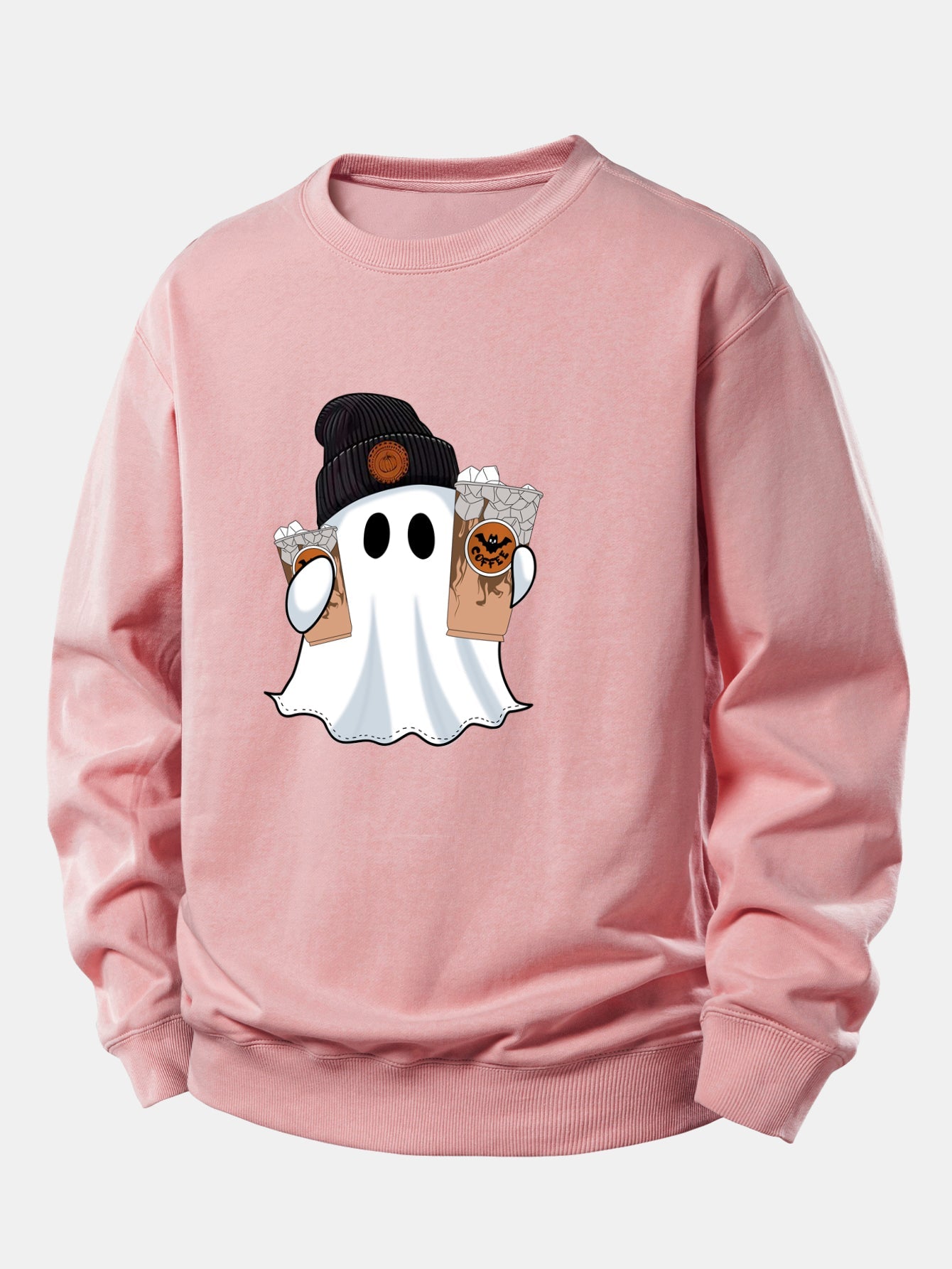 Halloween Geist Kaffee Grafik Sweatshirt mit lockerem Schnitt