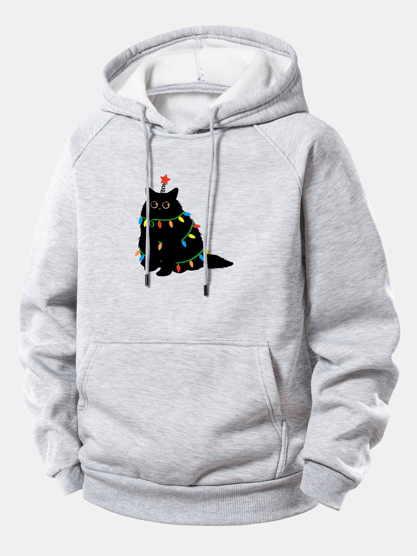 Schwarze Katze Weihnachtslichter Kordelzug Kapuzenpullover