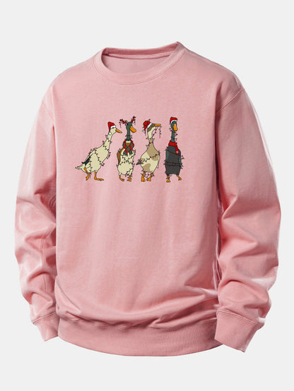 Entenmotiv Sweatshirt mit Weihnachtslichtern – Lässig und Bequem