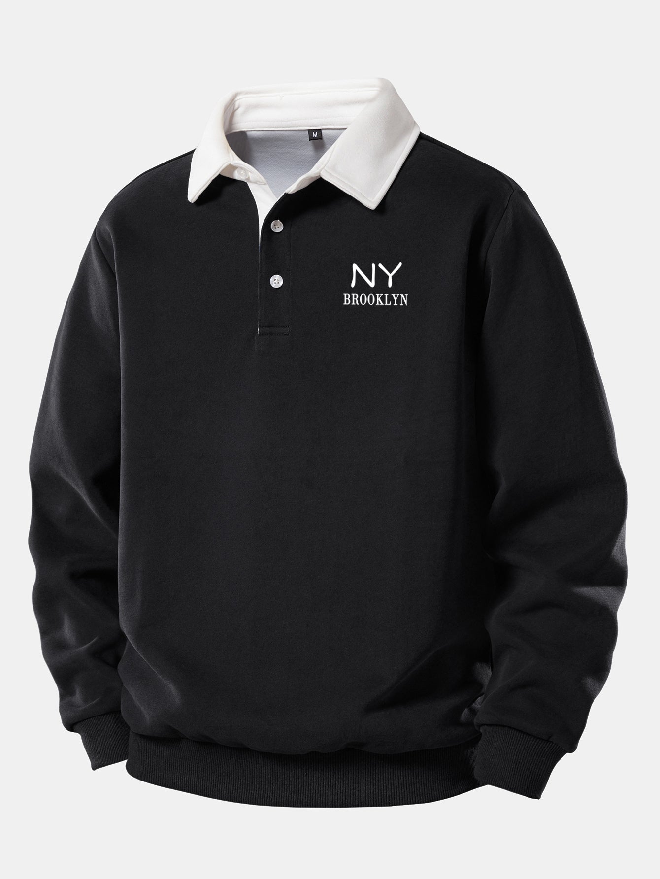 NY Brooklyn Contrast Print Polo Shirt with Collar Sweatshirt