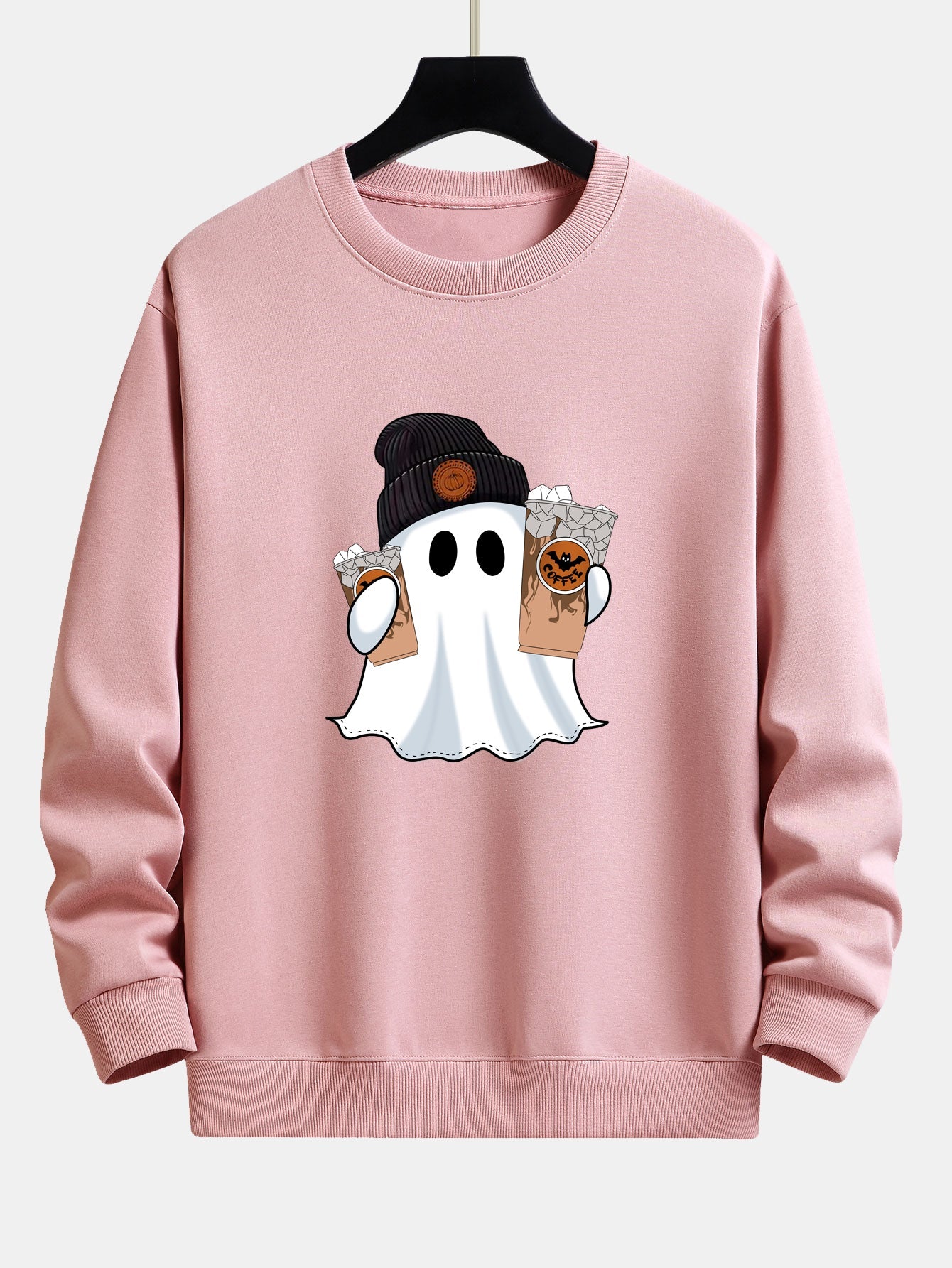 Halloween Ghost Coffee Print Relaxed Fit Sweatshirt