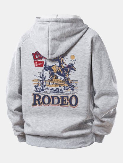 Western Cowboy Print Hoodie with Drawstring