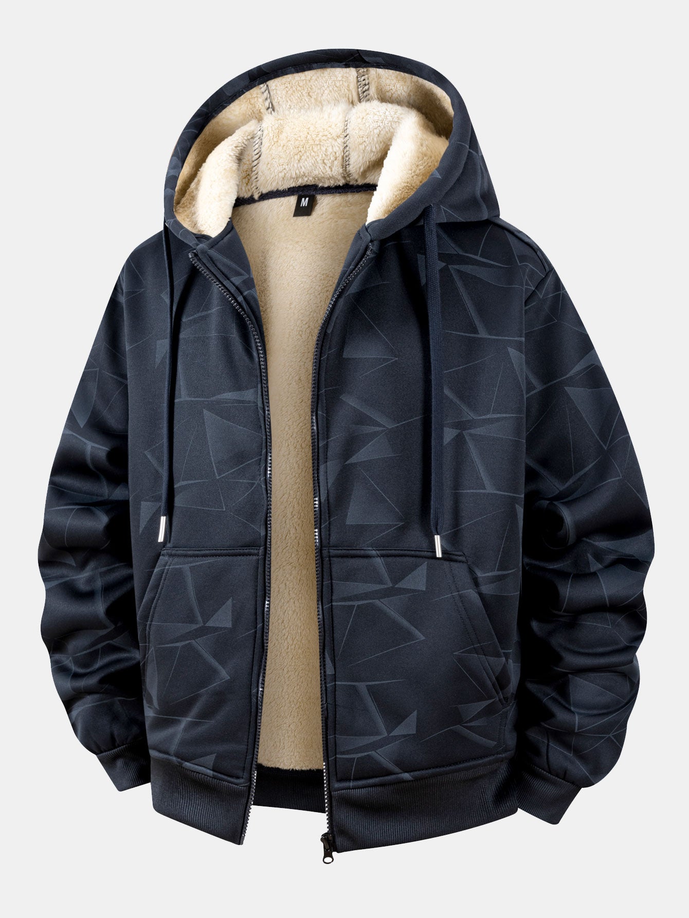 Geometrisch gemusterter Teddy Kapuzenpullover mit Reißverschluss