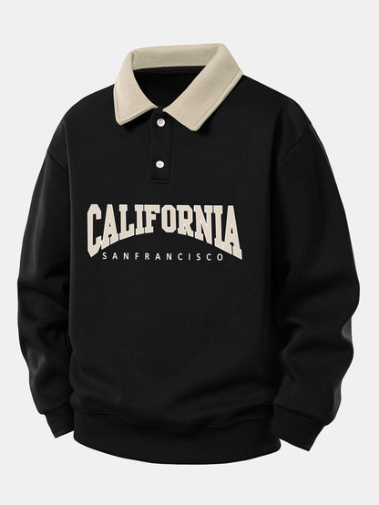 Relaxed Fit California Graphic Contrast Polo Sweatshirt