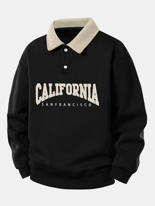 Relaxed Fit California Graphic Contrast Polo Sweatshirt