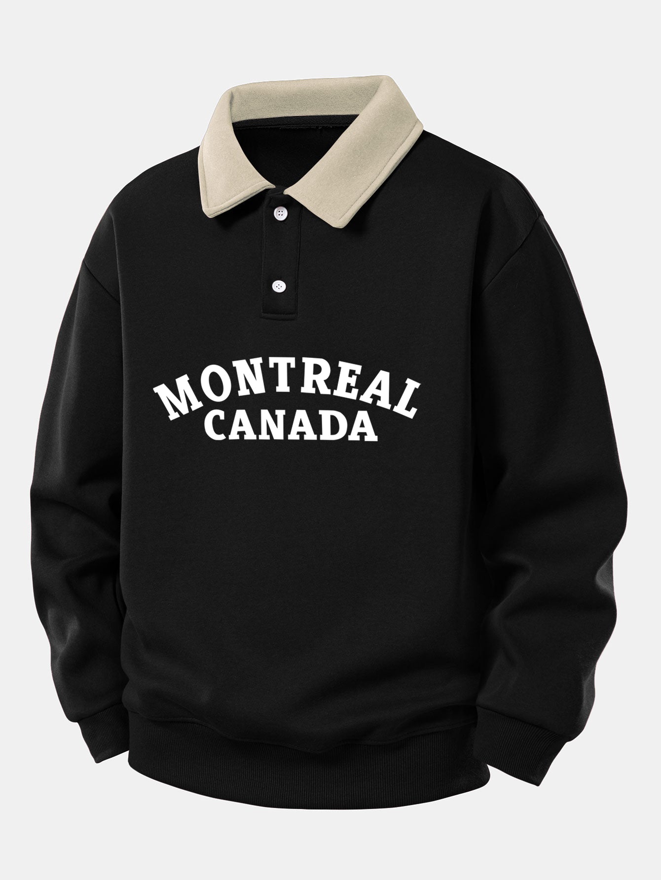 Relaxed Fit Montreal Canada Graphic Contrast Polo Sweatshirt