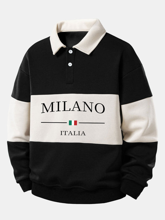 Relaxed Fit Milano Print Color Block Polo Shirt with Collar
