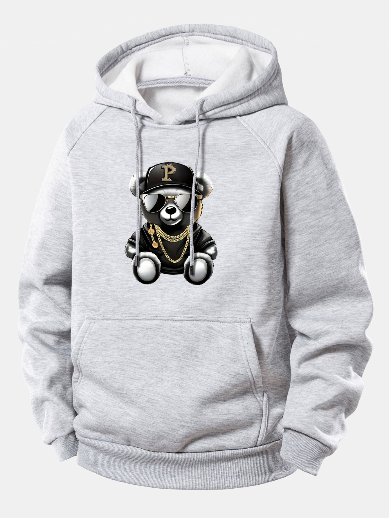 Hip Hop Bär Grafik Hoodie mit Kordelzug