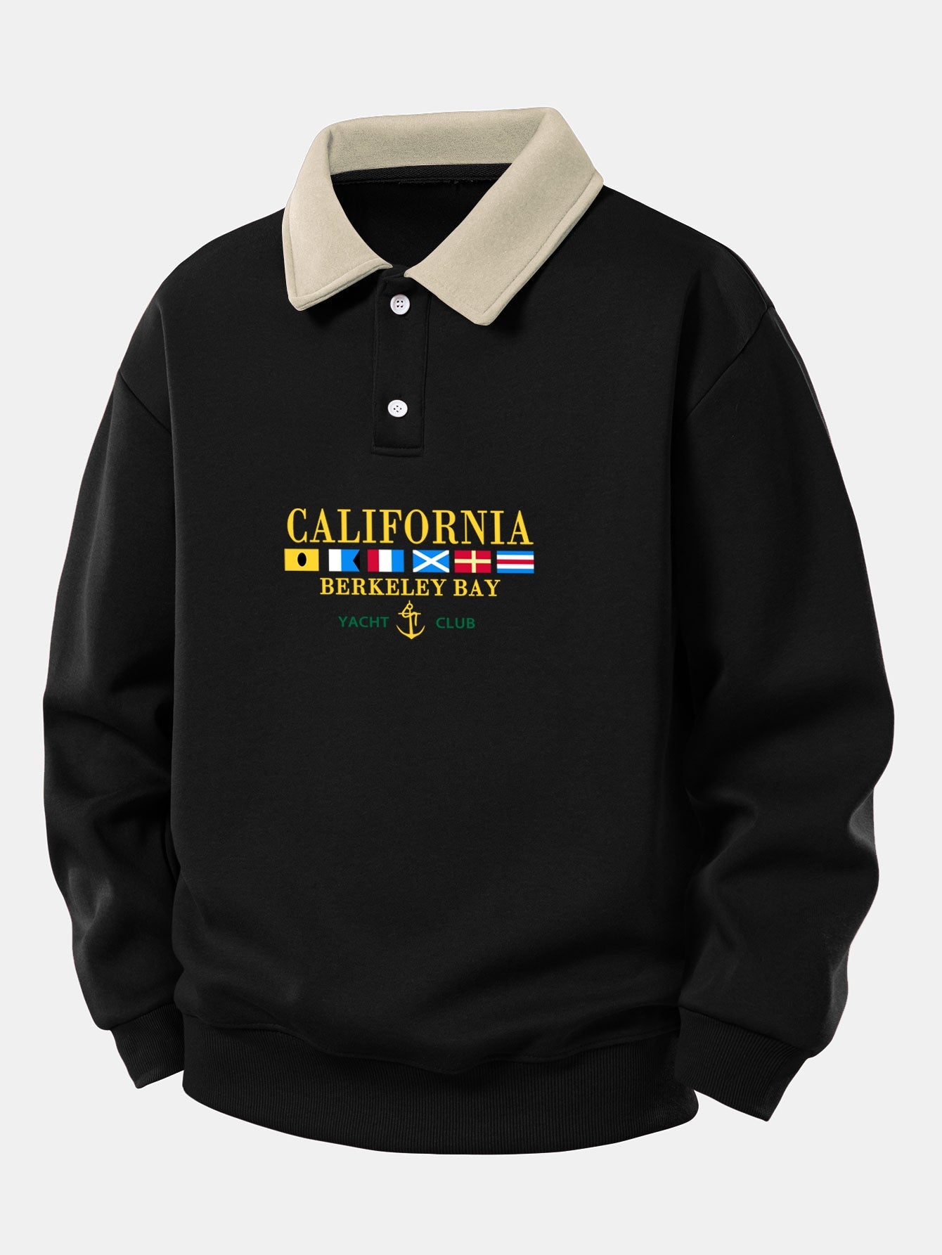 California Print Contrast Polo Sweatshirt - Relaxed Fit