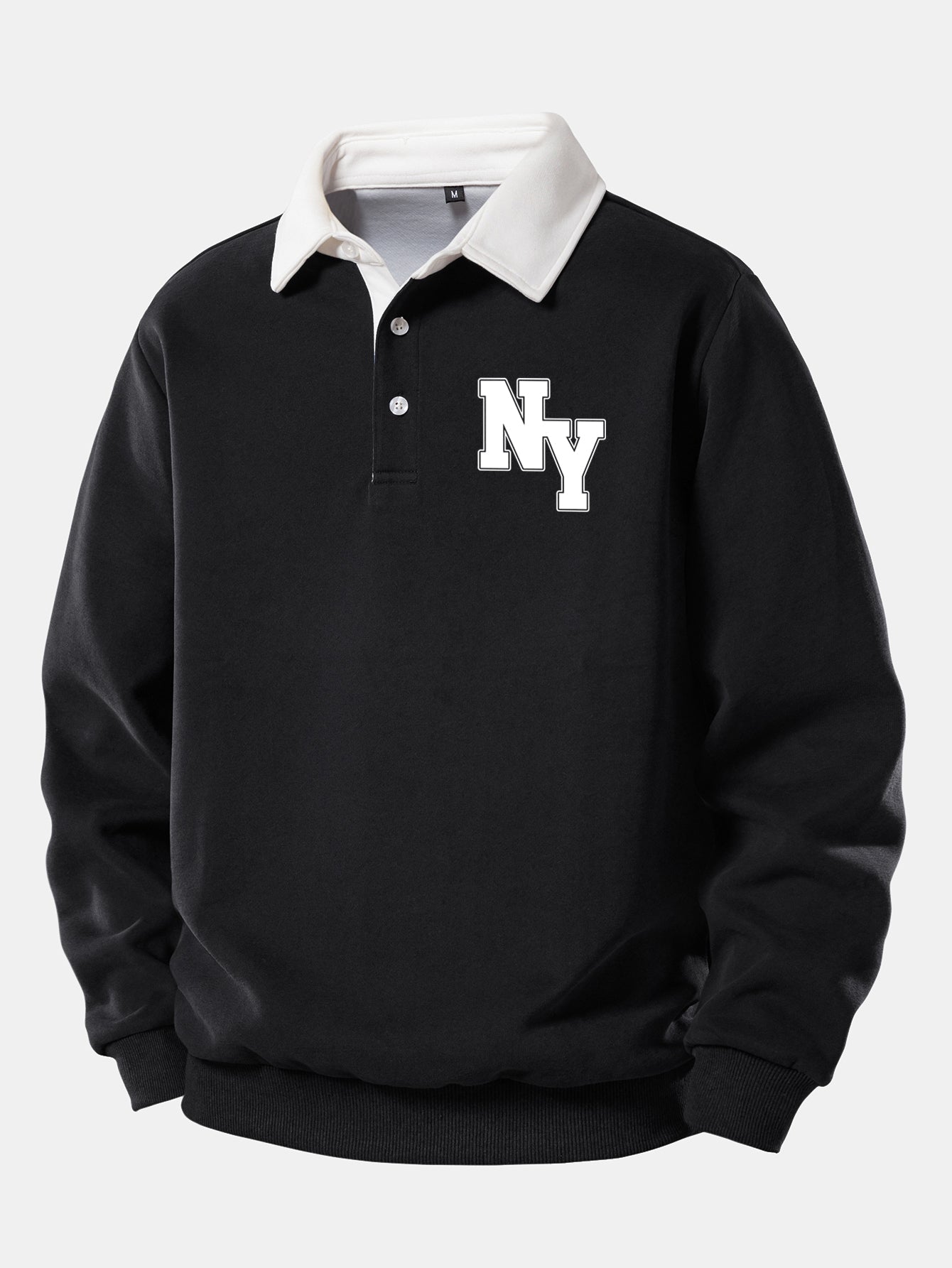 NY Print Contrast Polo Collar Sweatshirt