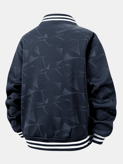 Geometrisch gemusterte Teddy-Fleece Baseballjacke
