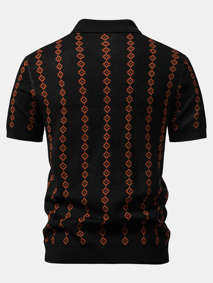 V-Ausschnitt Poloshirt mit geometrischem Strickmuster