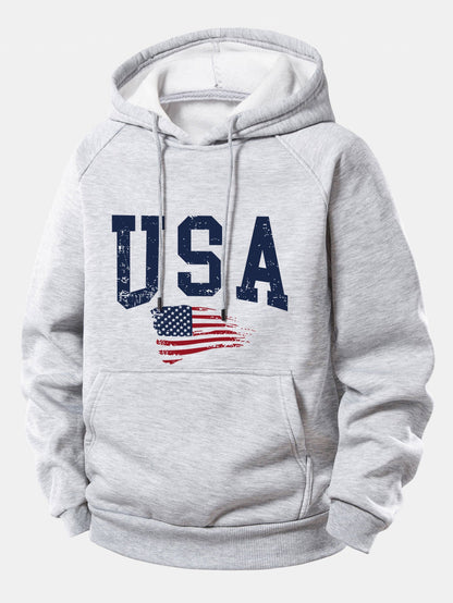 USA-Flaggen-Motiv Kapuzenpullover mit Kordelzug