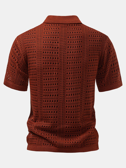 V-Neck Crochet Polo Shirt